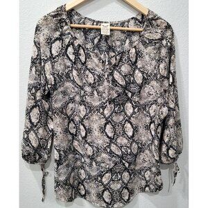 Womens Faded Glory Snake Print Sheer Blouse 3/4 Sleeve Size M